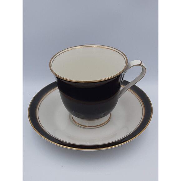 Noritake Ivory China Japan Ivory & Ebony Tea Cup & Saucer - Picture 2 of 12